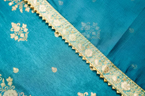 Teal_Embroidered_Calf_Length_Festive_Kurti_and_Trousers_With_Dupatta