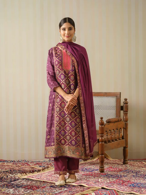 Purple_Embroidered_Woven_Design_Straight_Kurta_and_Trousers_With_Dupatta