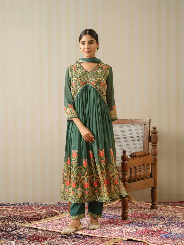 Olive_Printed_Floral_A-Line_Kurta_and_Trousers_With_Dupatta