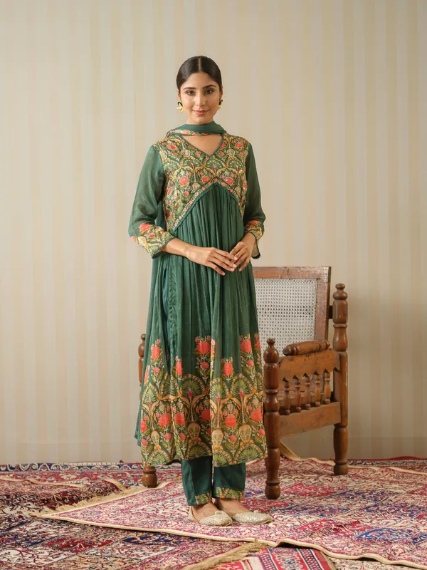 Olive_Printed_Floral_A-Line_Kurta_and_Trousers_With_Dupatta