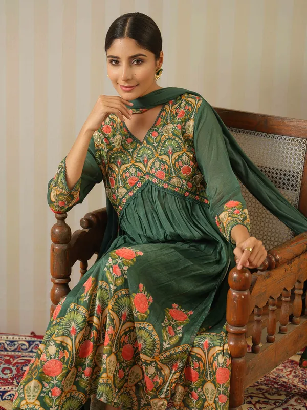 Olive_Printed_Floral_A-Line_Kurta_and_Trousers_With_Dupatta