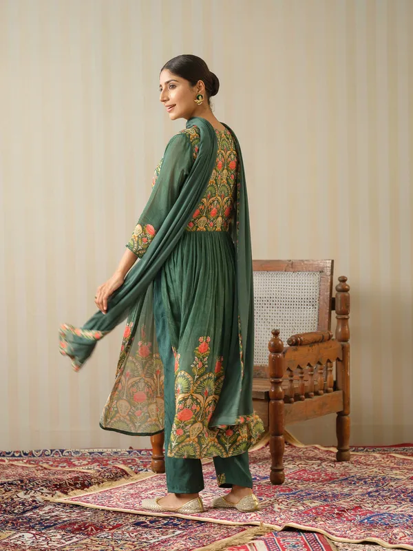 Olive_Printed_Floral_A-Line_Kurta_and_Trousers_With_Dupatta