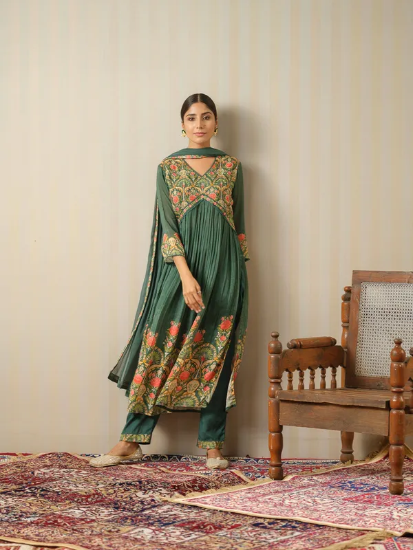 Olive_Printed_Floral_A-Line_Kurta_and_Trousers_With_Dupatta