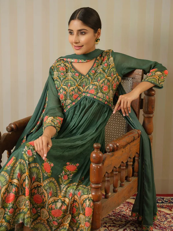 Olive_Printed_Floral_A-Line_Kurta_and_Trousers_With_Dupatta