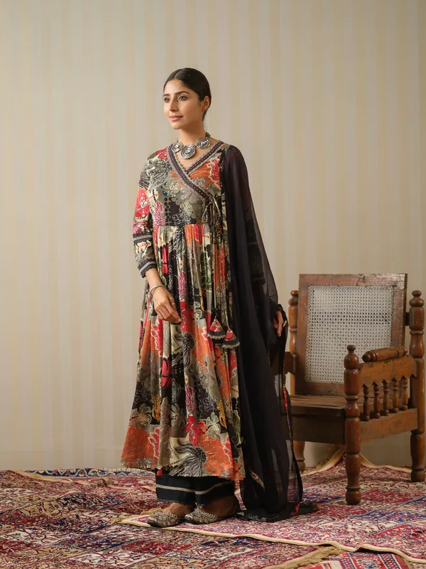 Multi_Printed_Floral_Anarkali_Kurta_and_Trousers_With_Dupatta