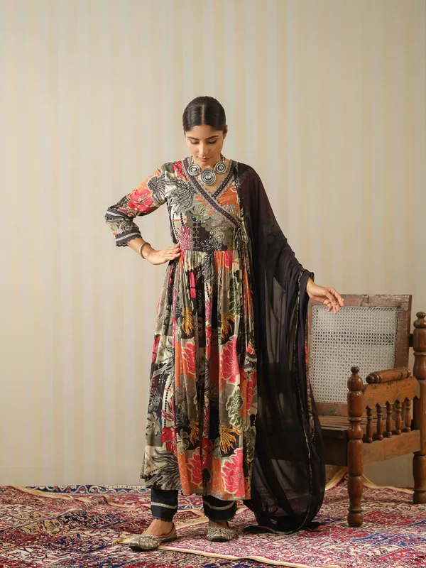 Multi_Printed_Floral_Anarkali_Kurta_and_Trousers_With_Dupatta