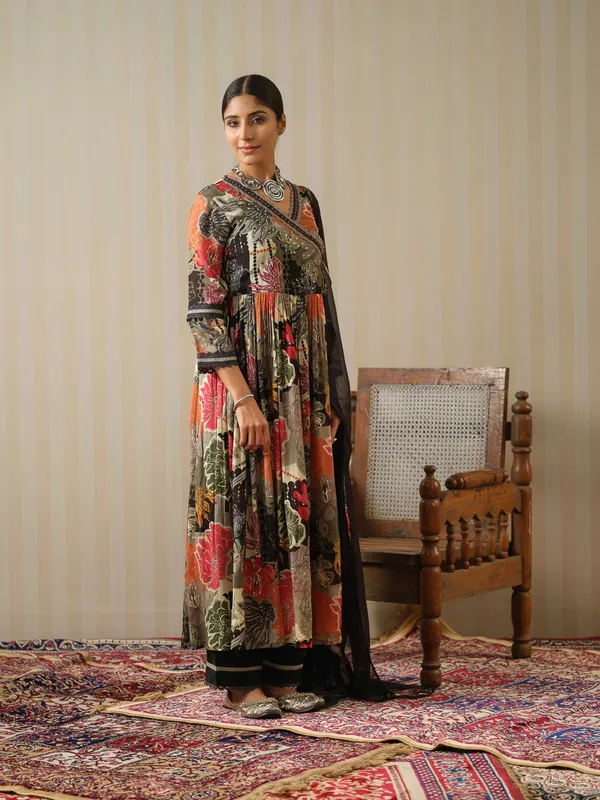 Multi_Printed_Floral_Anarkali_Kurta_and_Trousers_With_Dupatta