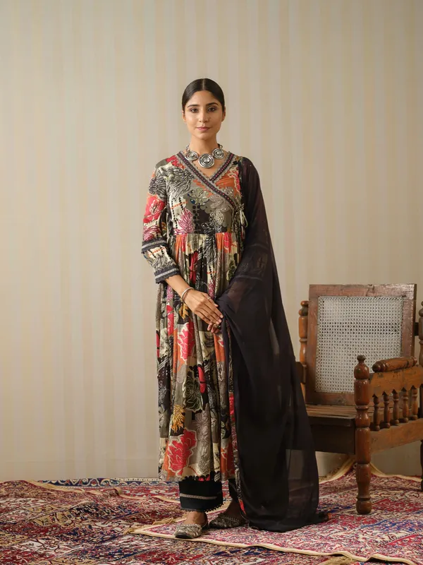 Multi_Printed_Floral_Anarkali_Kurta_and_Trousers_With_Dupatta