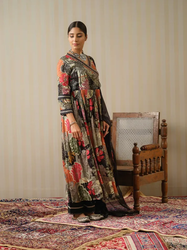 Multi_Printed_Floral_Anarkali_Kurta_and_Trousers_With_Dupatta