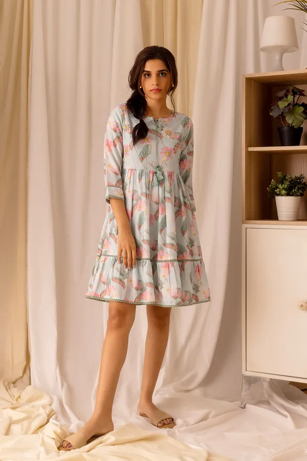 Blue_Printed_Three-Quarter_Sleeves_Tops