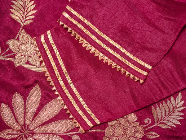 Magenta_Embroidered_Woven_Design_Straight_Kurta_and_Trousers_With_Dupatta