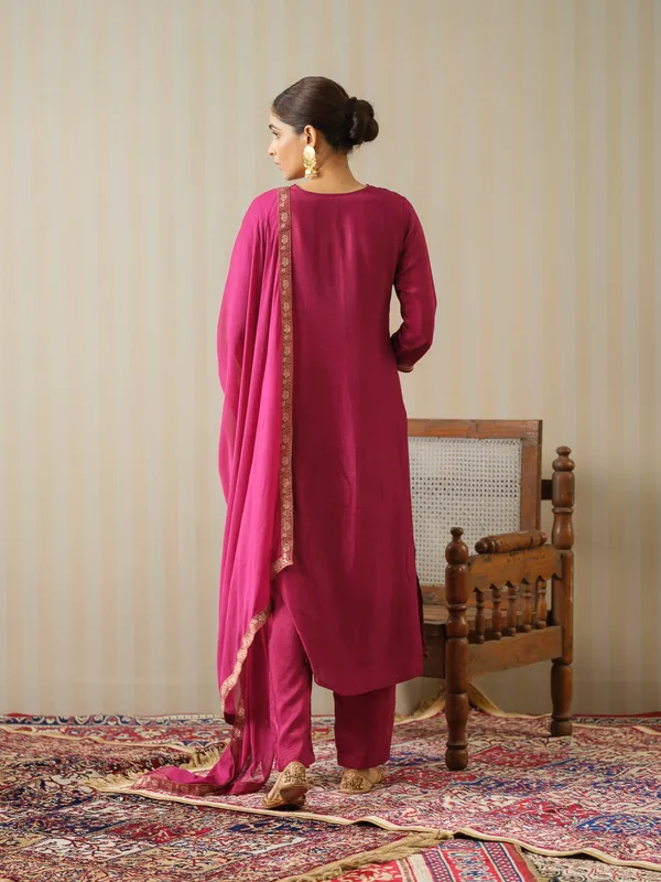 Magenta_Embroidered_Woven_Design_Straight_Kurta_and_Trousers_With_Dupatta