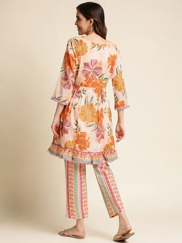 Women_Peach_Regular_Printed_Floral_Tops_with_Trousers
