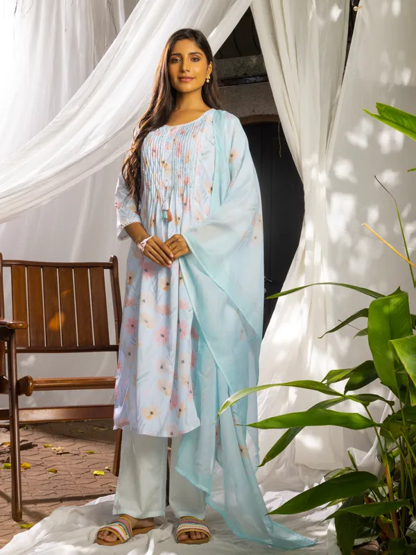 Blue_Floral_Printed_A-Line_Kurta_and_Trousers_With_Dupatta