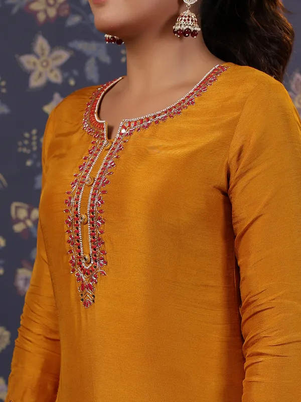 Women_Mustard_&_Pink_Embroidered_Straight_Kurta_and_Palazzos_With_Dupatta