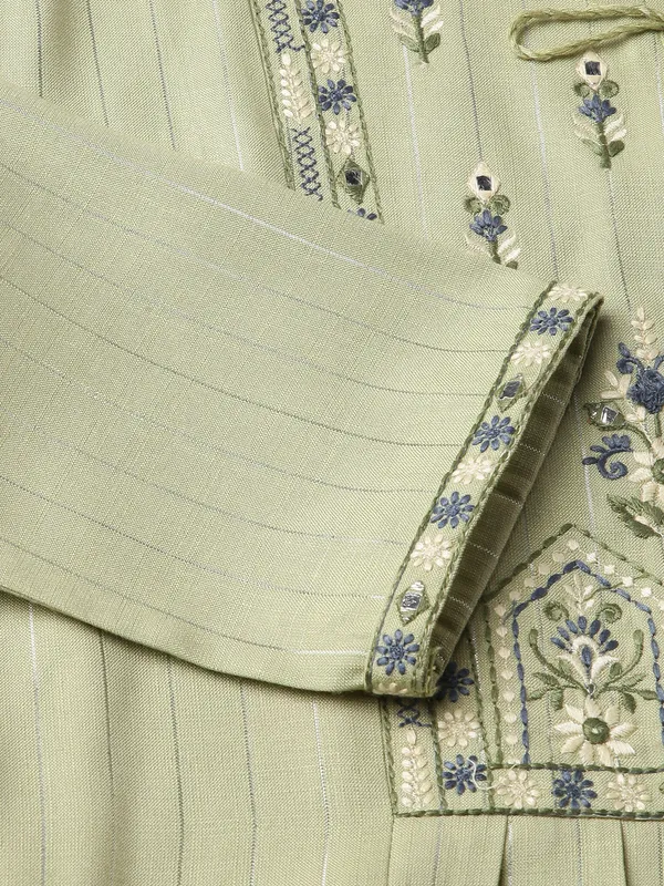 Green_Striped_Yoke_Design_Straight_Kurta_and_Trousers