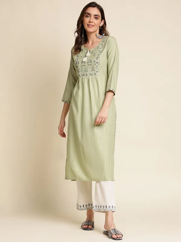 Green_Striped_Yoke_Design_Straight_Kurta_and_Trousers