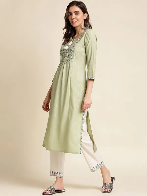 Green_Striped_Yoke_Design_Straight_Kurta_and_Trousers