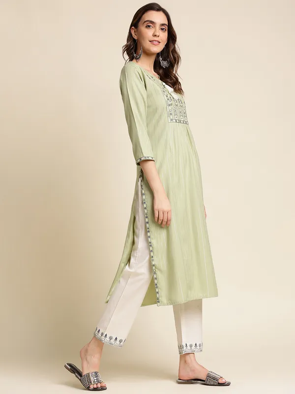 Green_Striped_Yoke_Design_Straight_Kurta_and_Trousers