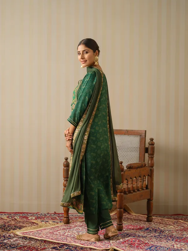Green_Embroidered_Woven_Design_Straight_Kurta_and_Trousers_With_Dupatta