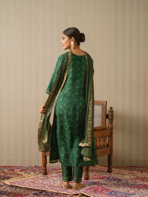 Green_Embroidered_Woven_Design_Straight_Kurta_and_Trousers_With_Dupatta