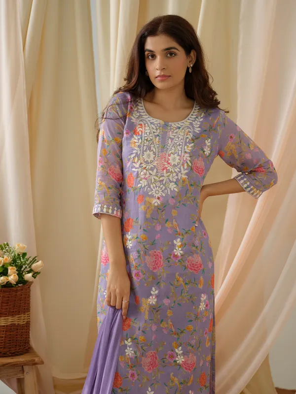 women_Purple_Floral_Printed_Kurta_and_Trousers_With_Dupatta