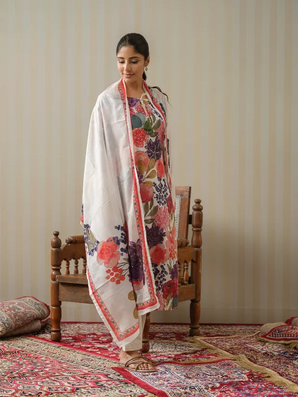 White_Printed_Floral_Straight_Kurta_and_Trousers_With_Dupatta