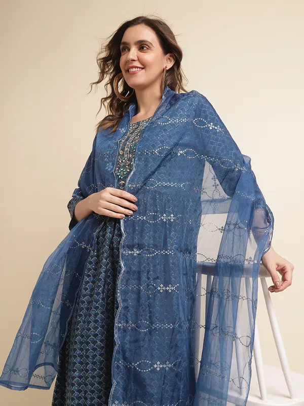 Blue_Yoke_Design_A-Line_Kurta_and_Trousers_With_Dupatta