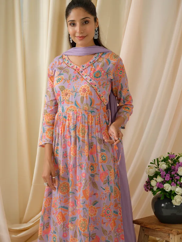 women_Purple_Printed_Kurta_set