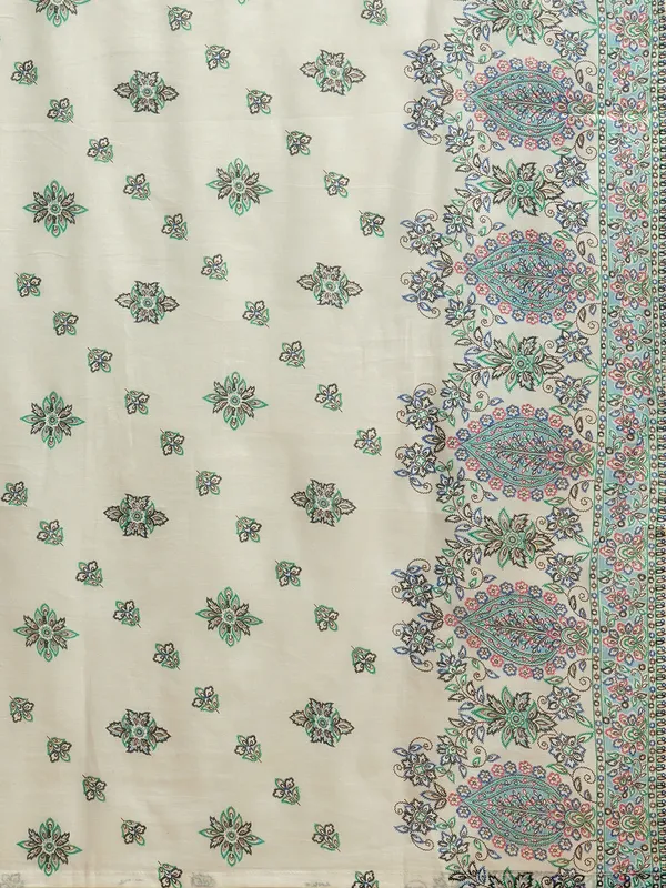 White_&_Blue_Floral_Printed_A-Line_Kurta_and_Trousers_With_Dupatta