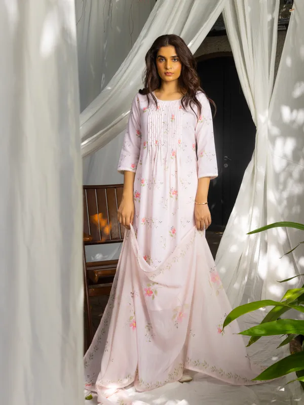 White_&_Pink_Floral_Printed_Straight_Kurta_With_Trousers_and_Dupatta