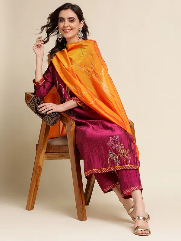 Purple_Woven_Design_Embroidered_Straight_Kurta_and_Trousers_With_Dupatta