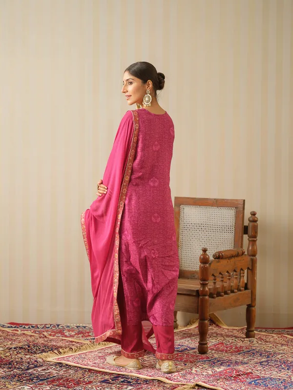 Magenta_Embroidered_Woven_Design_Straight_Kurta_and_Trousers_With_Dupatta