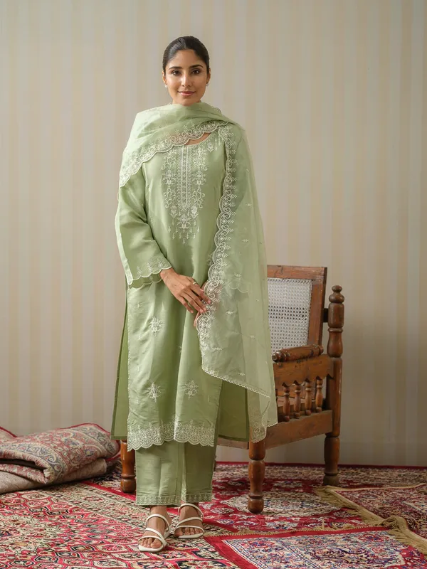 Olive_Embroidered_Woven_Design_Straight_Kurta_and_Trousers_With_Dupatta
