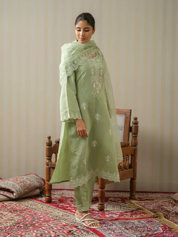 Olive_Embroidered_Woven_Design_Straight_Kurta_and_Trousers_With_Dupatta