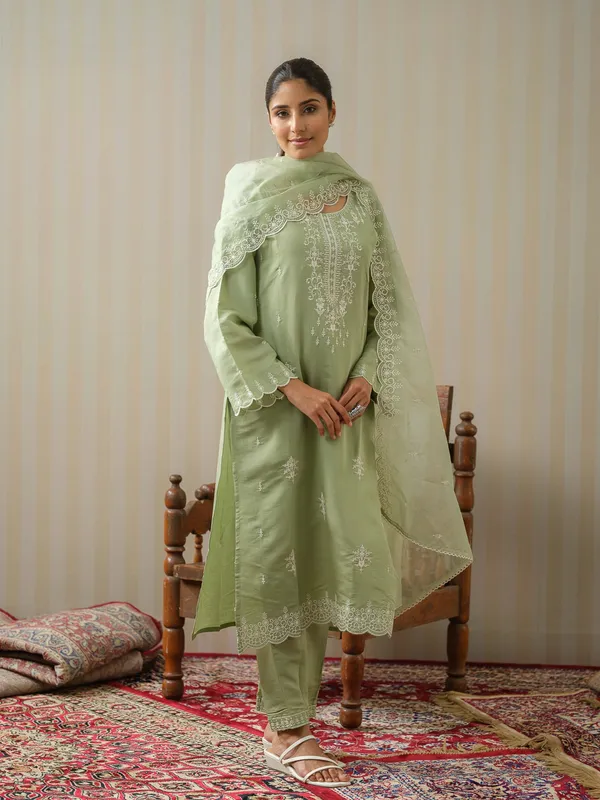 Olive_Embroidered_Woven_Design_Straight_Kurta_and_Trousers_With_Dupatta
