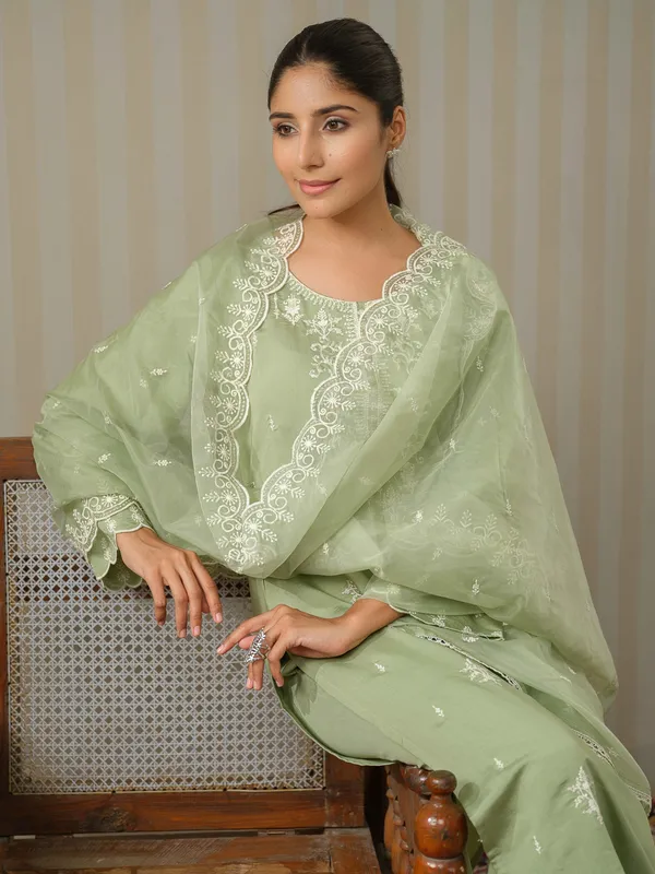 Olive_Embroidered_Woven_Design_Straight_Kurta_and_Trousers_With_Dupatta