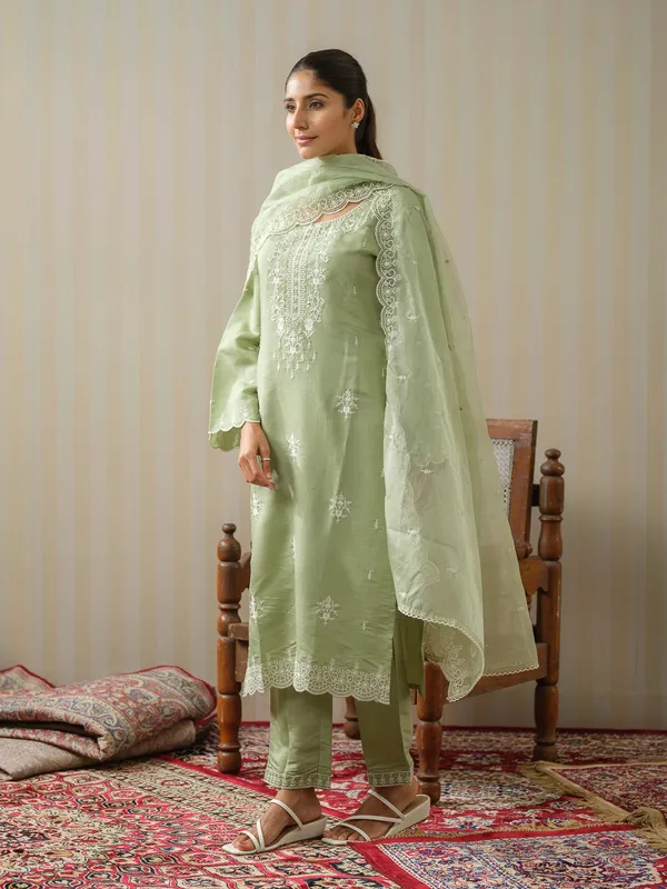 Olive_Embroidered_Woven_Design_Straight_Kurta_and_Trousers_With_Dupatta