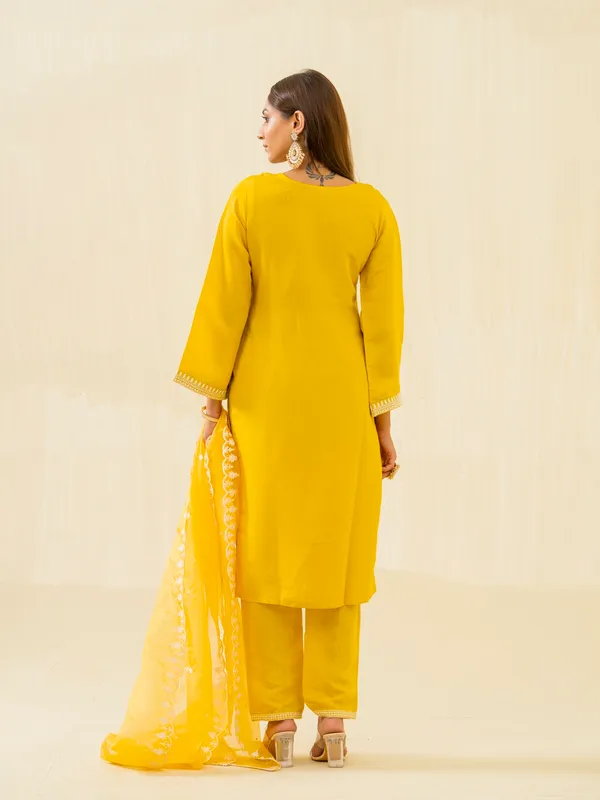 Yellow_Embroidered_Calf_Length_Festive_Kurti_and_Trousers_With_Dupatta