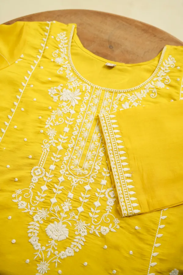 Yellow_Embroidered_Calf_Length_Festive_Kurti_and_Trousers_With_Dupatta