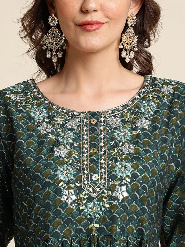 Green_Yoke_Design_A-Line_Kurta_and_Trousers_With_Dupatta