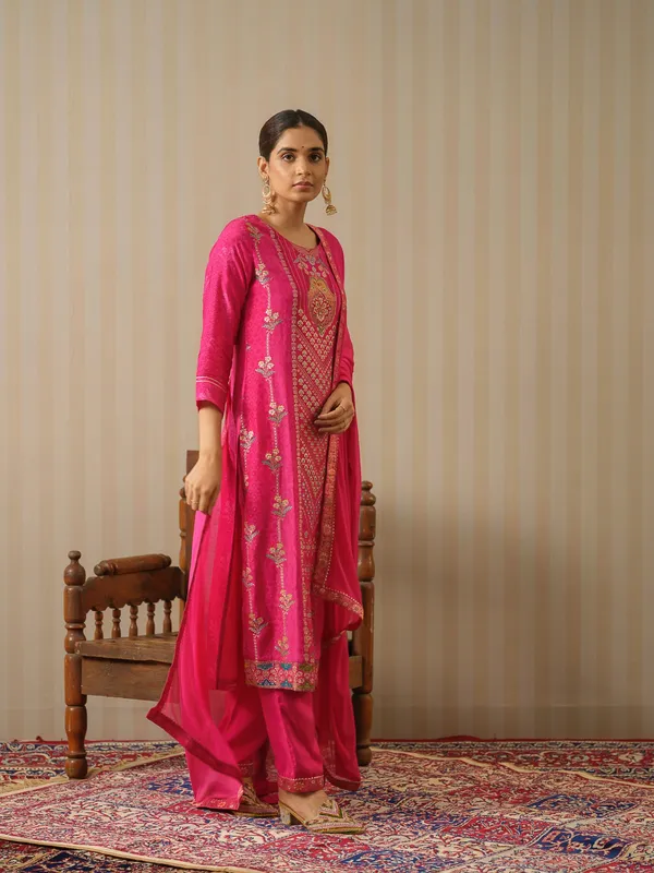 Pink_Embroidered_Woven_Design_Straight_Kurta_and_Trousers_With_Dupatta