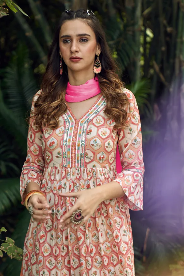 Orange_Floral_Printed_A-Line_Kurta_and_Trousers_With_Dupatta