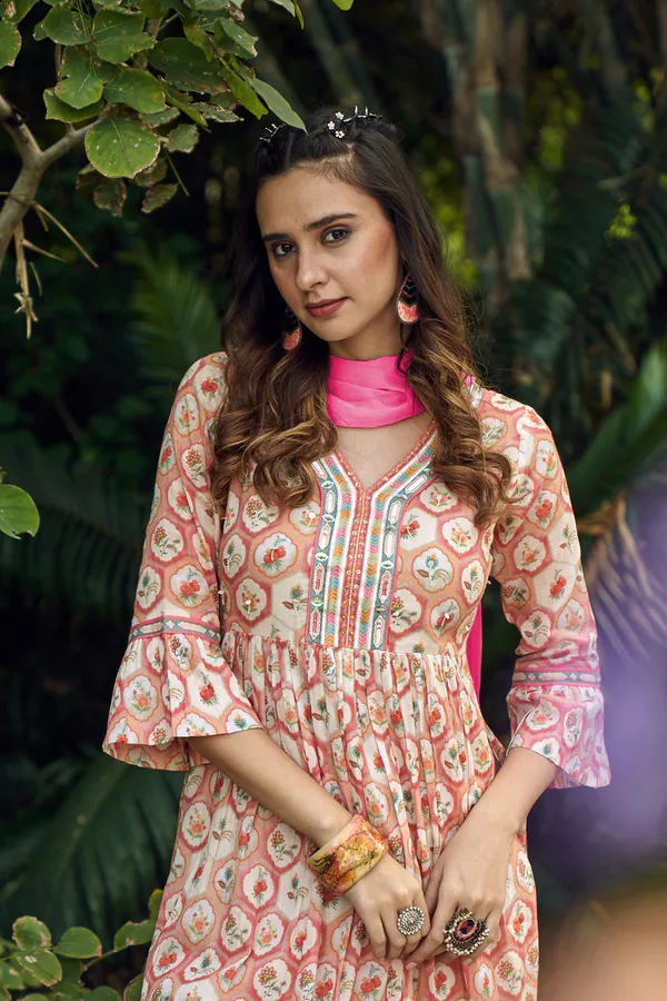 Orange_Floral_Printed_A-Line_Kurta_and_Trousers_With_Dupatta