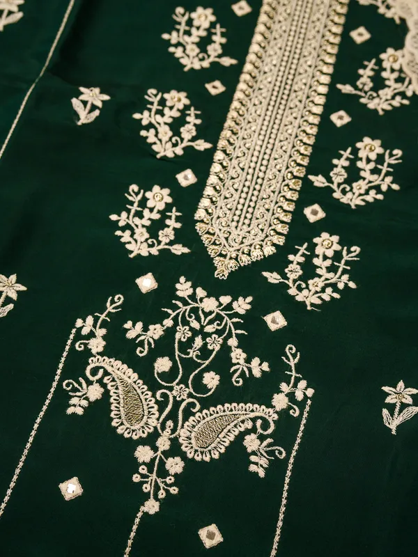 Green_Embroidered_Woven_Design_Straight_Kurta_and_Trousers_With_Dupatta