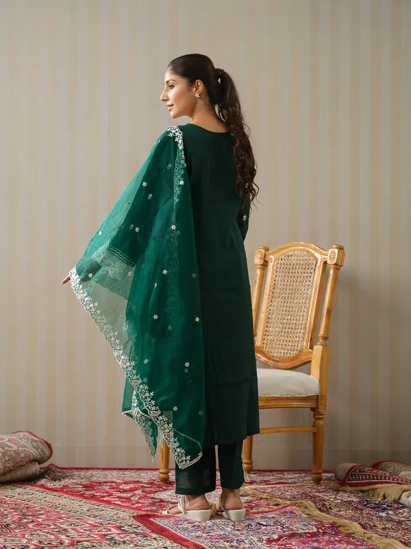 Green_Embroidered_Woven_Design_Straight_Kurta_and_Trousers_With_Dupatta