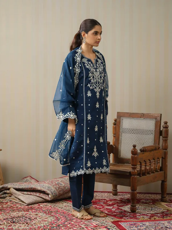 Blue_Embroidered_Woven_Design_Straight_Kurta_and_Trousers_With_Dupatta