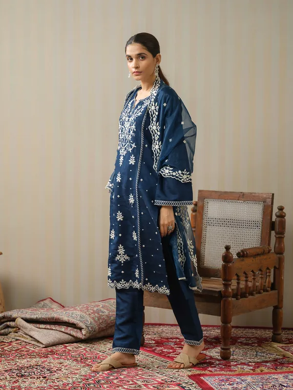 Blue_Embroidered_Woven_Design_Straight_Kurta_and_Trousers_With_Dupatta