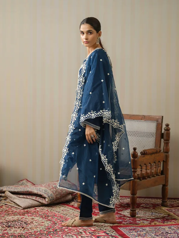 Blue_Embroidered_Woven_Design_Straight_Kurta_and_Trousers_With_Dupatta