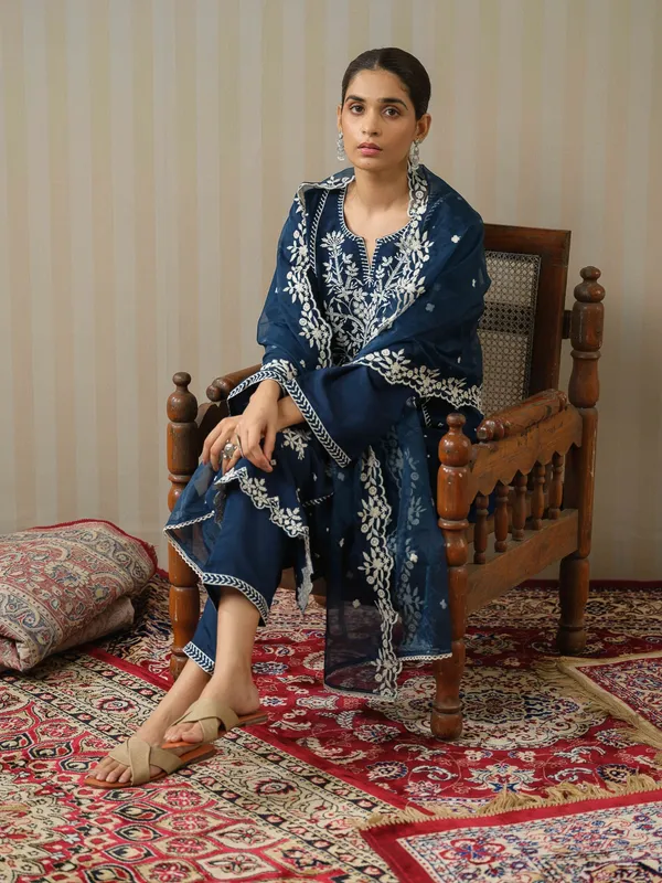 Blue_Embroidered_Woven_Design_Straight_Kurta_and_Trousers_With_Dupatta
